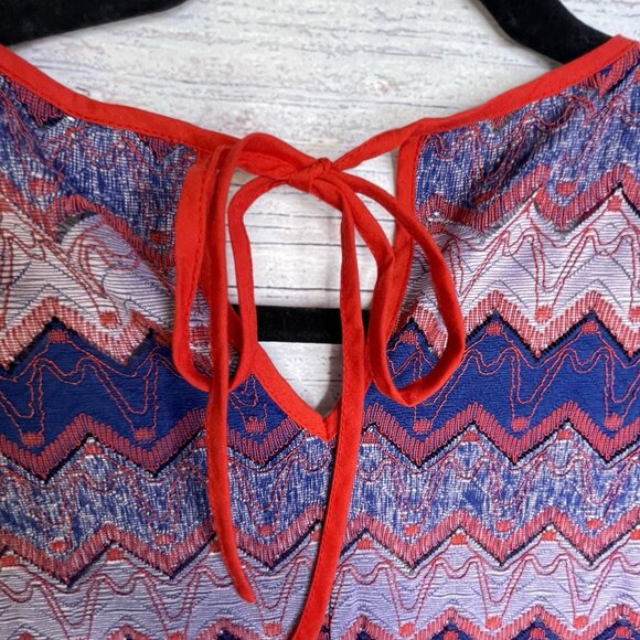 WD NY Women's Sleeveless Tank Tunic Size XL Red Multi Color Chevron Tassels - Picture 8 of 13